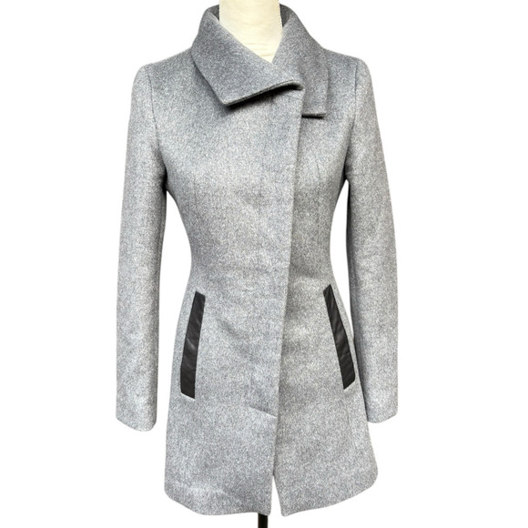 Soia & Kyo Grey Jemma Wool Blend Asymmetrical Side Pocket Car Coat - XS - Picture 1 of 16